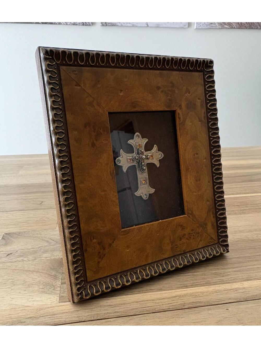 Decorative Framed Christian Cross Frame Brown 5”x6”